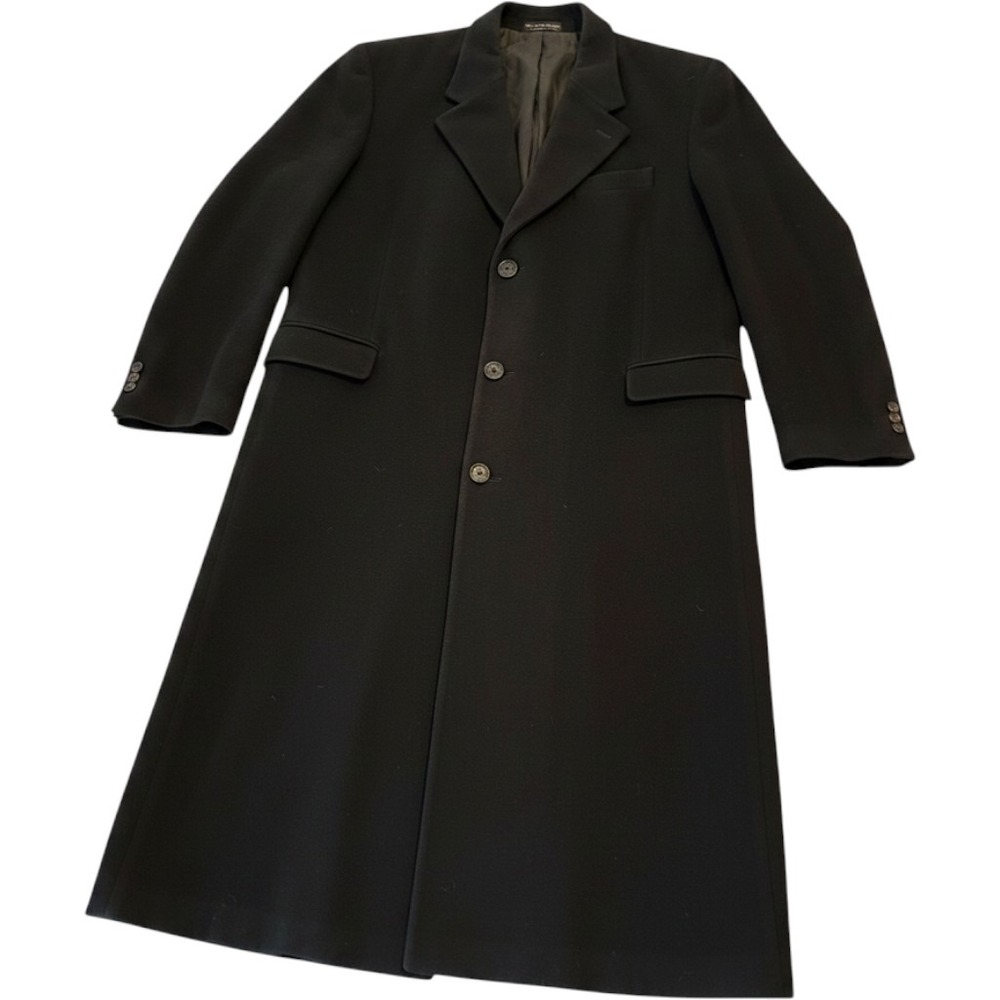 Tailors Row Mens Pure Wool Overcoat Black Long Trench Coat Made in Macedonia